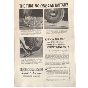 Vintage 1949 Seiberling Sealed Air Tubes Tire Ad Advertisement